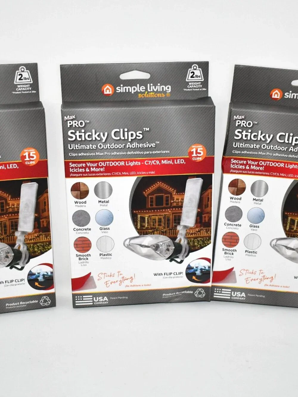Simple Living Solutions Max Pro Sticky Light Clips, 15 Ct - Set of 3 Boxes Outdo